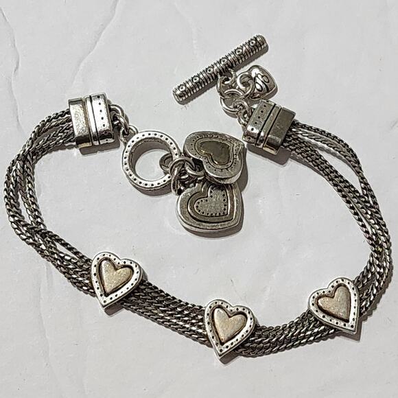 Brighton‎ retired vintage mixed metals love triple heart bracelet - Picture 1 of 4
